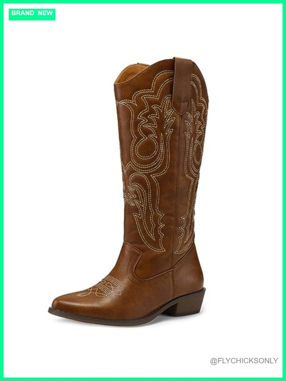 Mid-Calf Western Cowboy Boots Pointed Toe Block Heel Memory Foam Women's